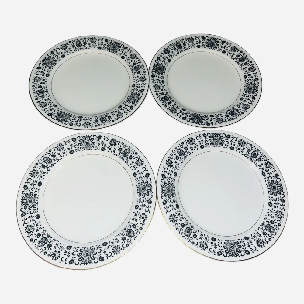 Vintage Rose China Japan Strathmore 3902 Black Lace Saucers Set‎ of 4